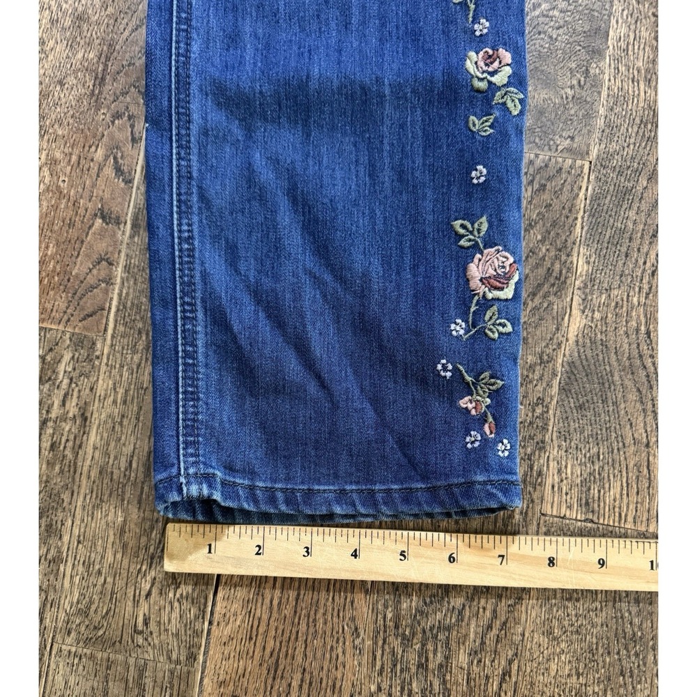 Christopher & Banks Blue Jeans Women's Size 10 Floral Embroidered Mid Rise - Picture 3 of 9